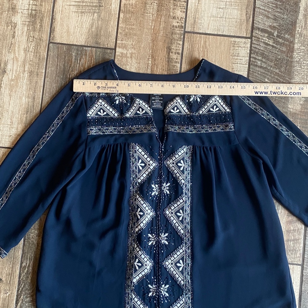 MM Couture Navy Embroidered Split V-Neck Tunic - Picture 8 of 12